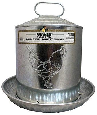 Poultry Drinker Double-Wall Galvanized Steel, 2 Gallon