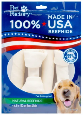 Dog Treats, American Beefhide Rawhide Treat, Medium, 4-Pk.