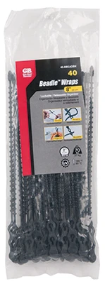 Reusable Beaded Cable Tie, Black, 8-In., 40-Pk.