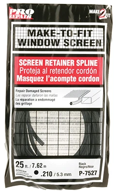 Screen Retainer Spline, Black, 7/32 In. x 25 Ft.