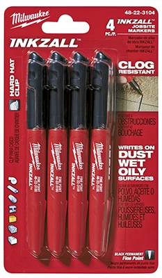 Inkzall Jobsite Markers, Fine-Point, Black, 4-Pk.