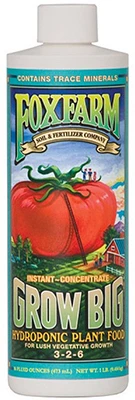 Grow Big Hydro Liquid Plant Food Concentrate, 1 Pint, Npk 3-2-6