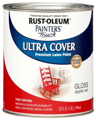 Painter's Touch Ultra Cover Latex Paint, Apple Red Gloss, 1-Qt.