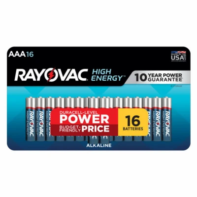 High Energy AAA (Triple A) Alkaline Batteries, 16 Pack