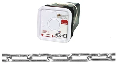 Coil Chain, Straight Link, Zinc Plated, 1/0, 250 Ft.