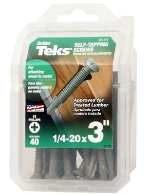 Self-Tapping Screws With Wings, Phillips Flat Head, Wood To Metal, 1/4 x 3 In., 40-Pk.