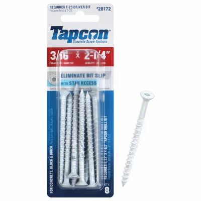 Concrete Screw Anchors, Star Drive, 3/16 x 2-1/4 In., 8-Pk.