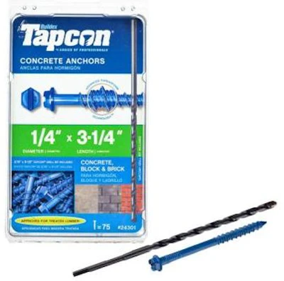 Concrete Screw Anchors, Hex Head, 1/4 x 3-1/4 In., 8-Pk.