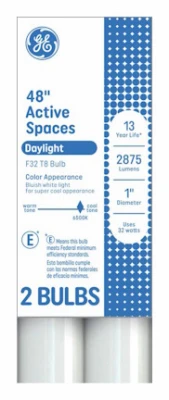 Linear Fluorescent Bulbs, Daylight, T8, 32 Watts, 4 Ft., 2-Pk