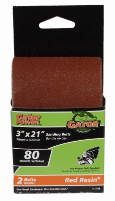 Sanding Belts, Aluminum Oxide, 80-Grit, 3 x 21 In., 2-Pk.