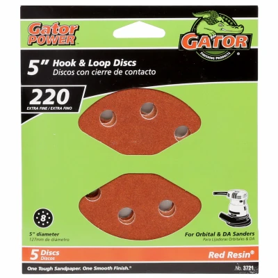 Sanding Discs, Aluminum Oxide, Red Resin, 220-Grit, 5 In., 5-Pk.