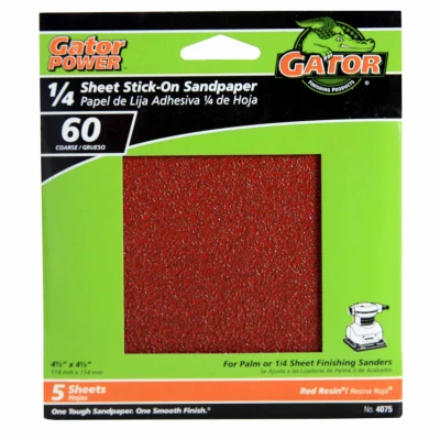 Sanding Sheets, Aluminum Oxide, 60-Grit, 4.5 x 4.5 In., 5-Pk.