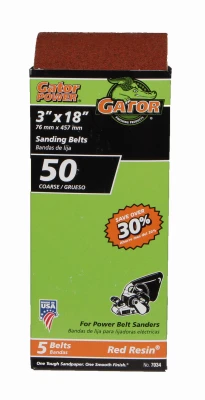 Sanding Belt, Aluminum Oxide, 50-Grit, 3 x 18 In., 5-Pk.