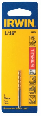 Titanium Drill Bit, Jobber Length, 1/16 In.