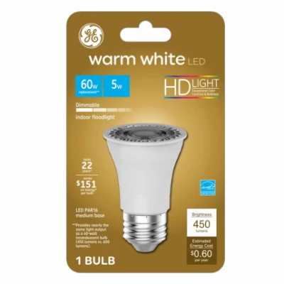 LED Floodlight Bulb, Indoor, Warm White, Clear Bulb, 450 Lumens, 5 Watt