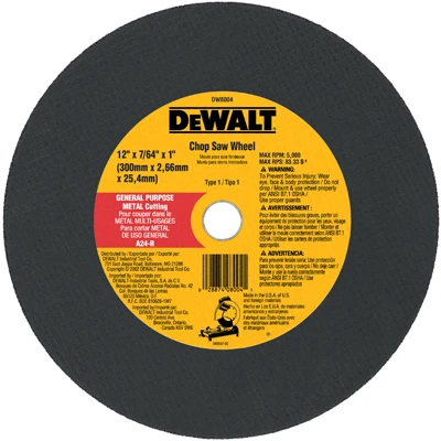 Cutting Wheel, General Purpose, 1 x 7/64 x 12 In.