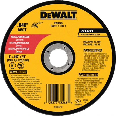 Metal/Stainless Cutting Wheel, 7/8 x .040 x 6 In.