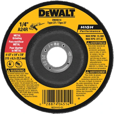 Metal Grinding Wheel, 1/4 x 7/8 x 4-1/2 In., 5-Pk.