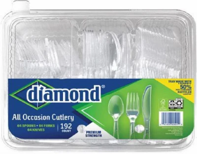 Plastic Cutlery with Caddy Tray, Clear, 192-Ct.