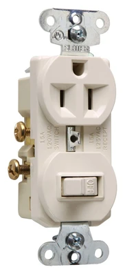 Pass and Seymour Single-Pole Switch and Outlet Combination, Light Almond, 15 Amp, 120 Volt