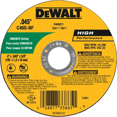 Concrete/Masonry Cutting Wheel, .045 x 5/8 x 4 In.