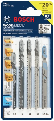 Wood/Metal-Cutting Jigsaw Blade Set, 5-Pc.