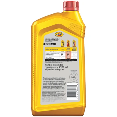 High Mileage Motor Oil 10W-40 Viscosity 1 Quart Bottle