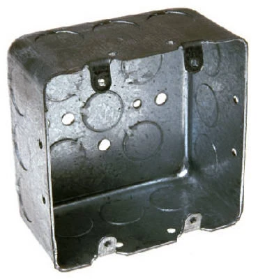2 Gang Outlet Box, Steel, 2-1/8 x 4 In. Square