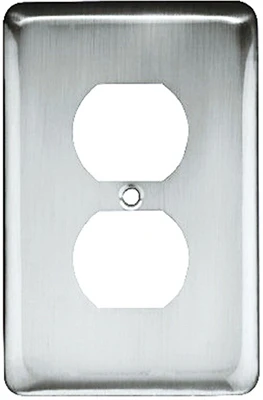 Duplex Wall Plate, 1-Gang, Stamped, Round, Polished Chrome Steel