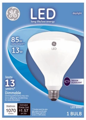Led Floodlight Bulb, Indoor, Daylight, 1,070 Lumens, 13 Watt, Br40 Shape