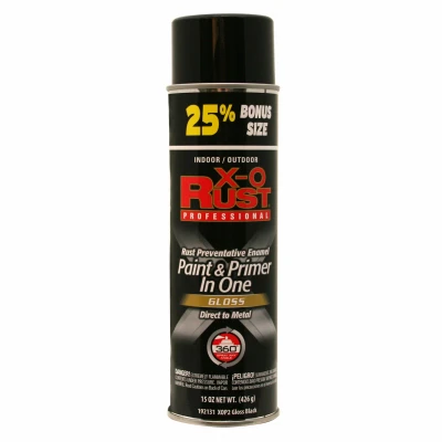 X-O Rust Anti-Rust Enamel Spray Paint and Primer Gloss Black 15 Ounce Can