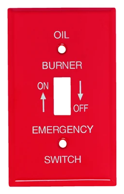 Emergency Oil Burner Wall Plate, 1-Gang, Single Toggle Switch, Red Finish