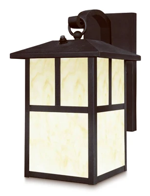 Wall Lantern, Dusk-to-Dawn Sensor, Black With Honey Glass, 13-Watt