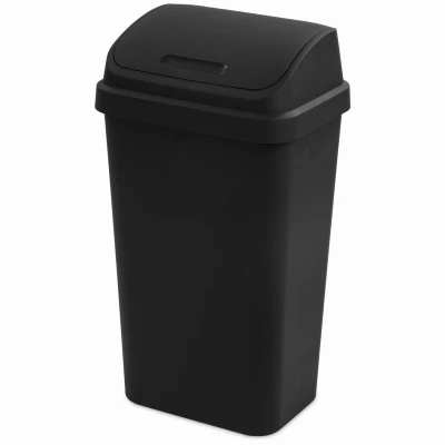 Swing Top Wastebasket, Black, 13-Gallons