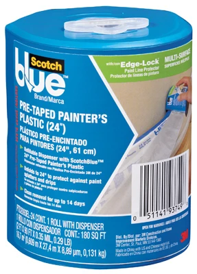 Painter's Plastic + Dispenser, Pre-Taped, 24 In. x 90 Ft.