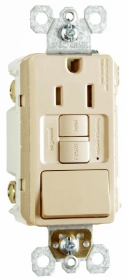 Pass & Seymour GFCI Receptacle/Single-Pole Switch, 15A, Ivory