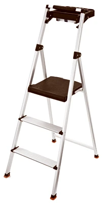 Step Stool With Tray, 3-Step, Aluminum