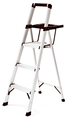 Step Stool With Tray, 3-Step, Aluminum