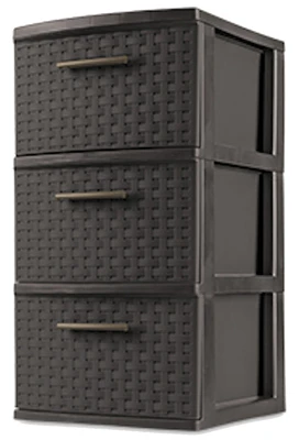 Storage Tower, 3 Drawer, Espresso Weave, 15 x 12-5/8 x 24-In.