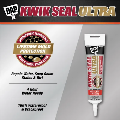 Kwik Seal Ultra Kitchen and Bathroom Sealant, White, 5.5 Ounce Tube