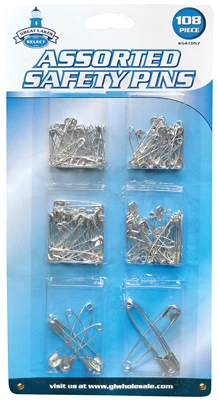 Safety Pins Assorted Sizes and Colors 108 Count