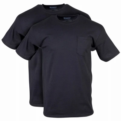 Short Sleeve Pocket T-Shirts, Black Cotton, M, 2-Pk