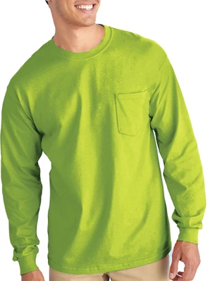 Long Sleeve Safety Green Pocket T-Shirt Large Size