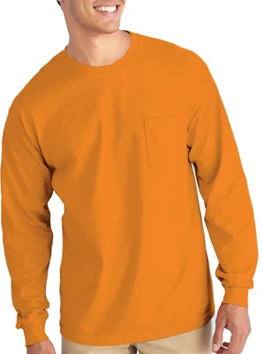 Safety Orange Long Sleeve Pocket T-Shirt, Extra Large Size