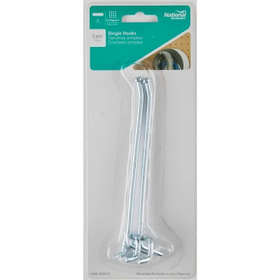 Pegboard/Wall Hook, Zinc, 6 In., 2-Pk.