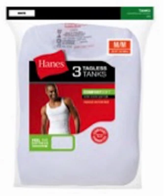 Tank Undershirt, White Cotton, Medium, 3-Pk.