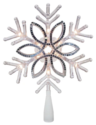 10-inch Acrylic Snowflake Christmas Tree Topper With Mini Clear Bulb