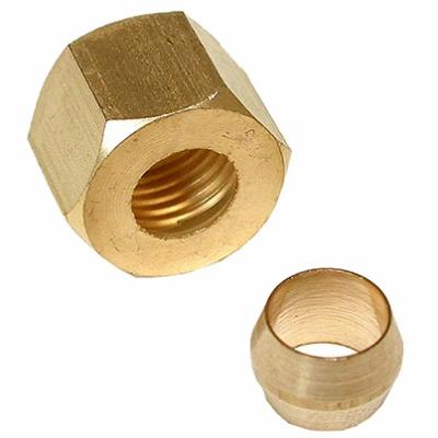 Pipe Fitting, Compression Nut & Sleeve, Brass, 1/4 In.