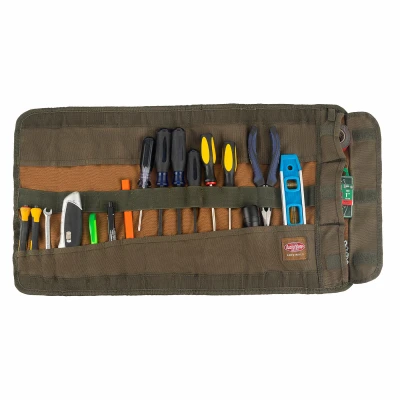 Canvas Tool Roll with Multiple Pockets for Organizing Hand Tools and Accessories