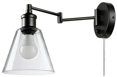 Led Plug-in Wall Sconce With Dark Bronze Finish And Clear Glass Shade, Model 65392